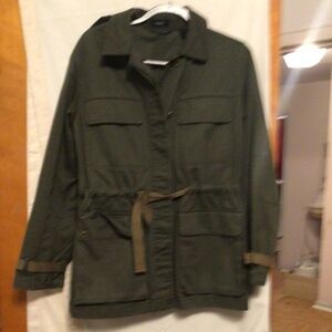 Theory military style jacket with multi pockets with draw string waist SZ M